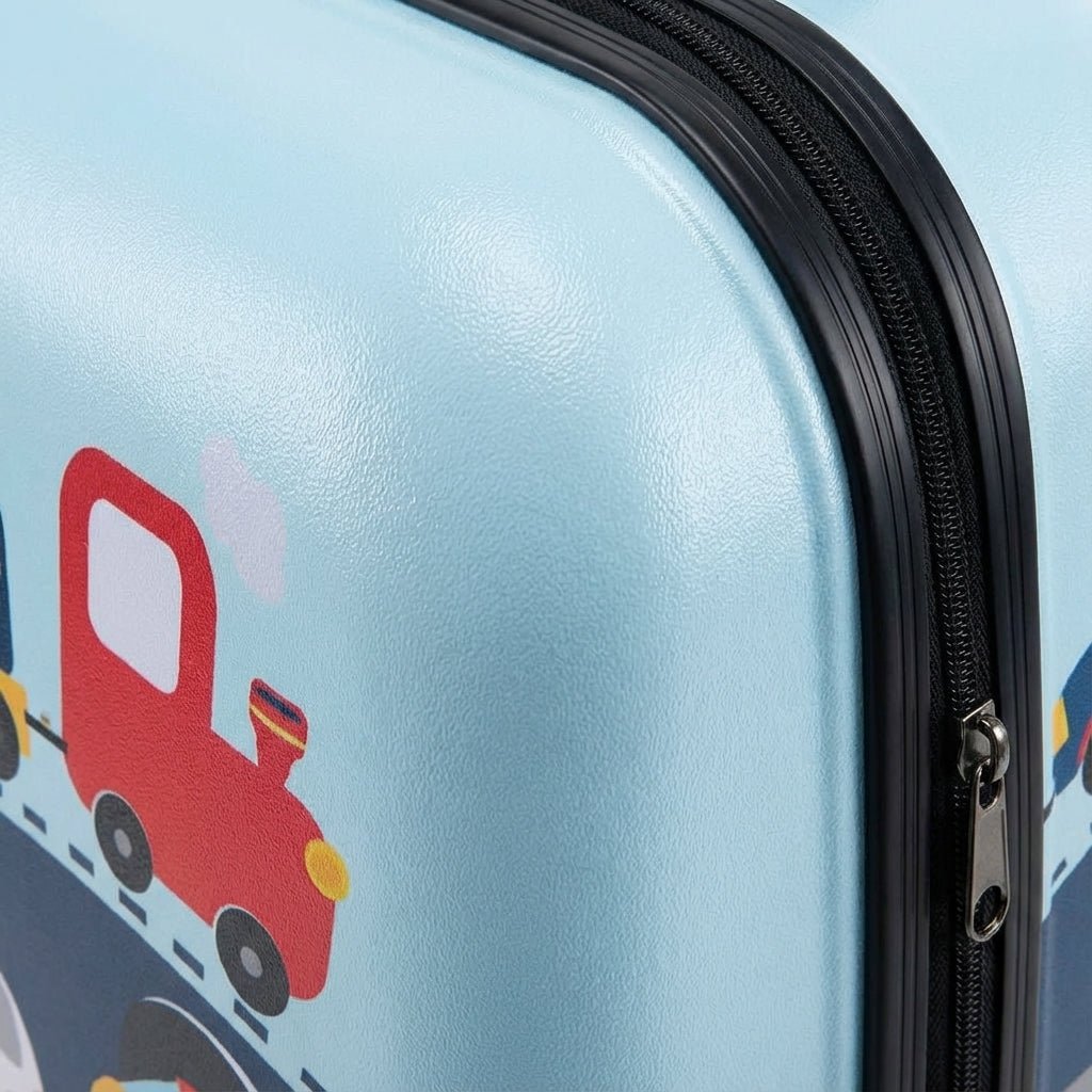 Children's travel set featuring a hard-shell suitcase with a lightweight adjustable handle and 360-degree wheels, perfect for young travelers, includes fun accessories for a 3