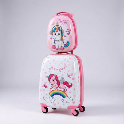 Children's travel set featuring a lightweight suitcase and matching backpack, made from durable ABS hard shell material, equipped with multi-directional wheels for easy maneuverability 6