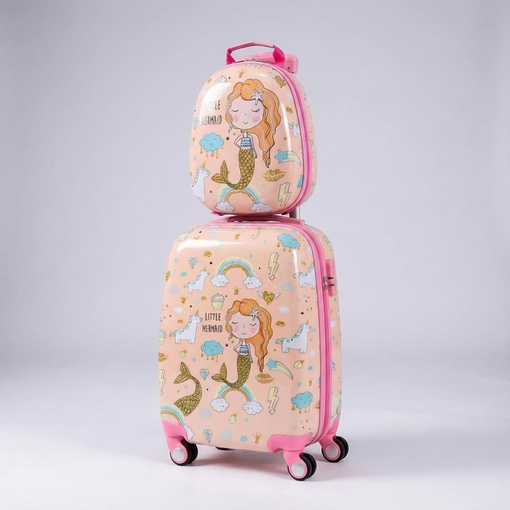 Children's travel set featuring a lightweight suitcase and matching backpack, made from durable ABS hard shell material, equipped with multi-directional wheels for easy maneuverability 5