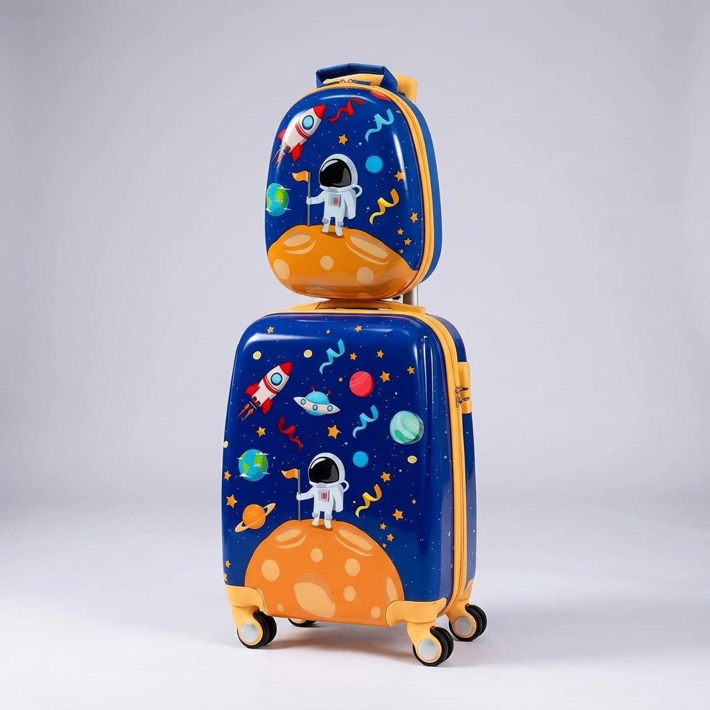 Children's travel set featuring a lightweight suitcase and matching backpack, made from durable ABS hard shell material, equipped with multi-directional wheels for easy maneuverability 0