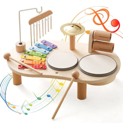 Children's wooden music set featuring a colorful xylophone and drums, designed for creative play, made from non-toxic materials for safe enjoyment. 2