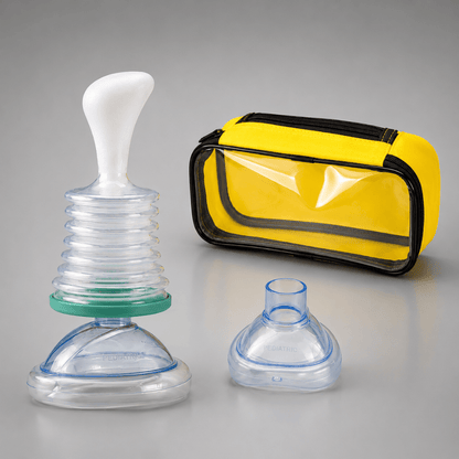 Choking Rescue Device with Manual Suction, portable first aid kit designed for home and travel emergencies, featuring compact design and easy-to-use suction mechanism. 3