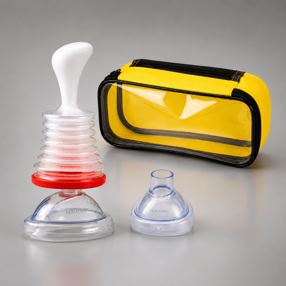Choking Rescue Device with Manual Suction, portable first aid kit designed for home and travel emergencies, featuring compact design and easy-to-use suction mechanism. 6