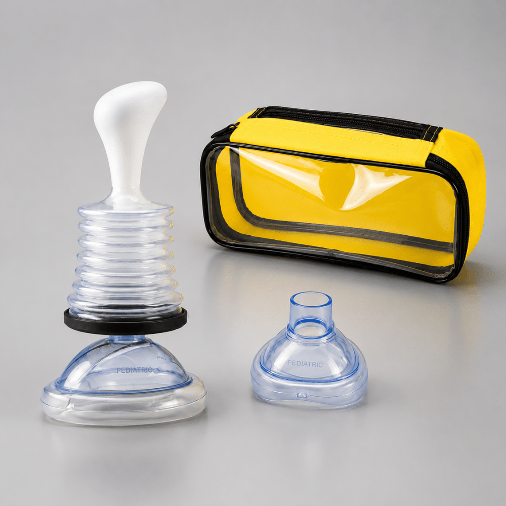 Choking Rescue Device with Manual Suction, portable first aid kit designed for home and travel emergencies, featuring compact design and easy-to-use suction mechanism. 5