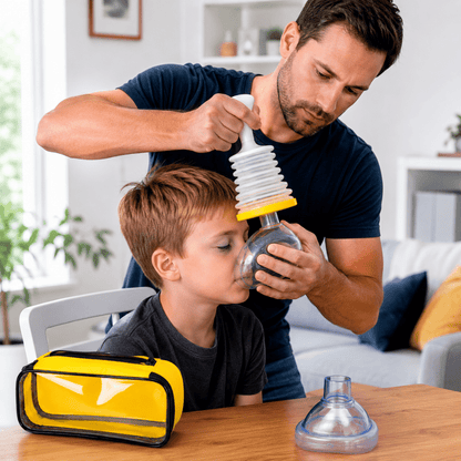 Choking Rescue Device with Manual Suction, portable first aid kit designed for home and travel emergencies, featuring compact design and easy-to-use suction mechanism. 1