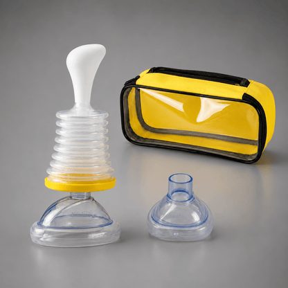 Choking Rescue Device with Manual Suction, portable first aid kit designed for home and travel emergencies, featuring compact design and easy-to-use suction mechanism. 0