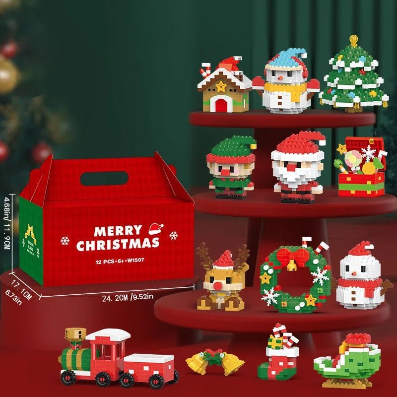 Christmas Building Block Set featuring festive motifs in vibrant red and green, containing 100-300 pieces for creating imaginative winter scenes, crafted from durable ABS plastic 0