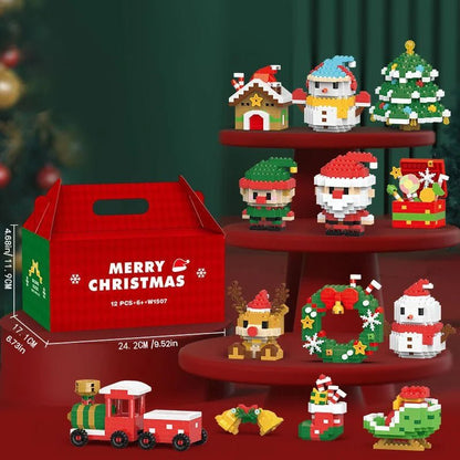 Christmas Building Block Set featuring festive motifs in vibrant red and green, containing 100-300 pieces for creating imaginative winter scenes, crafted from durable ABS plastic 0