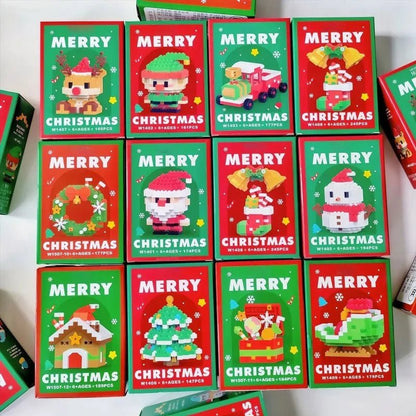 Christmas Building Block Set featuring festive motifs in vibrant red and green, containing 100-300 pieces for creating imaginative winter scenes, crafted from durable ABS plastic 7