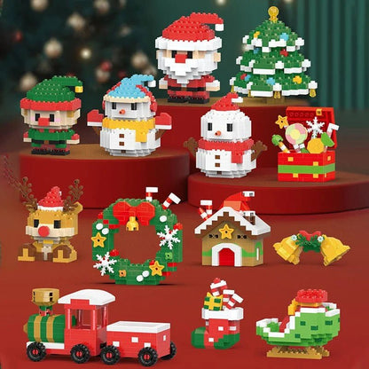 Christmas Building Block Set featuring festive motifs in vibrant red and green, containing 100-300 pieces for creating imaginative winter scenes, crafted from durable ABS plastic 6