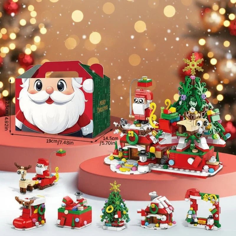 Christmas Building Block Set featuring festive motifs in vibrant red and green, containing 100-300 pieces for creating imaginative winter scenes, crafted from durable ABS plastic 1