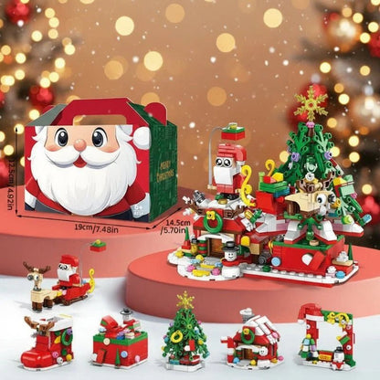 Christmas Building Block Set featuring festive motifs in vibrant red and green, containing 100-300 pieces for creating imaginative winter scenes, crafted from durable ABS plastic 1
