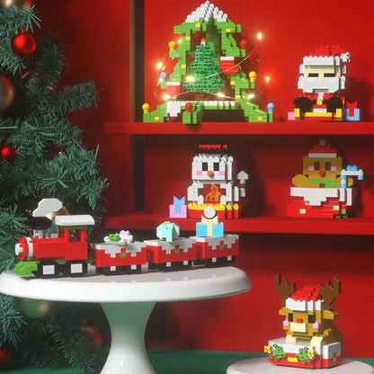 Christmas Building Block Set featuring festive motifs in vibrant red and green, containing 100-300 pieces for creating imaginative winter scenes, crafted from durable ABS plastic 3