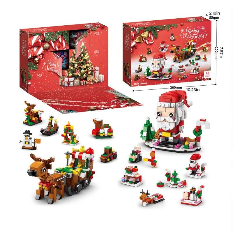 Christmas Building Block Set featuring festive motifs in vibrant red and green, containing 100-300 pieces for creating imaginative winter scenes, crafted from durable ABS plastic 2