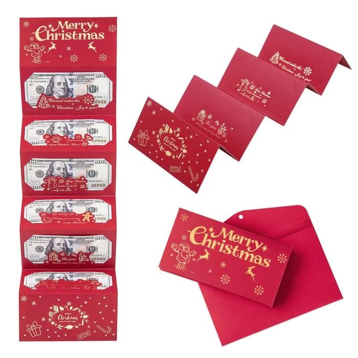 Christmas Cash Gift Envelope featuring an elegant gold foil design, foldable and reusable, perfect for presenting monetary gifts during the holiday season. 3