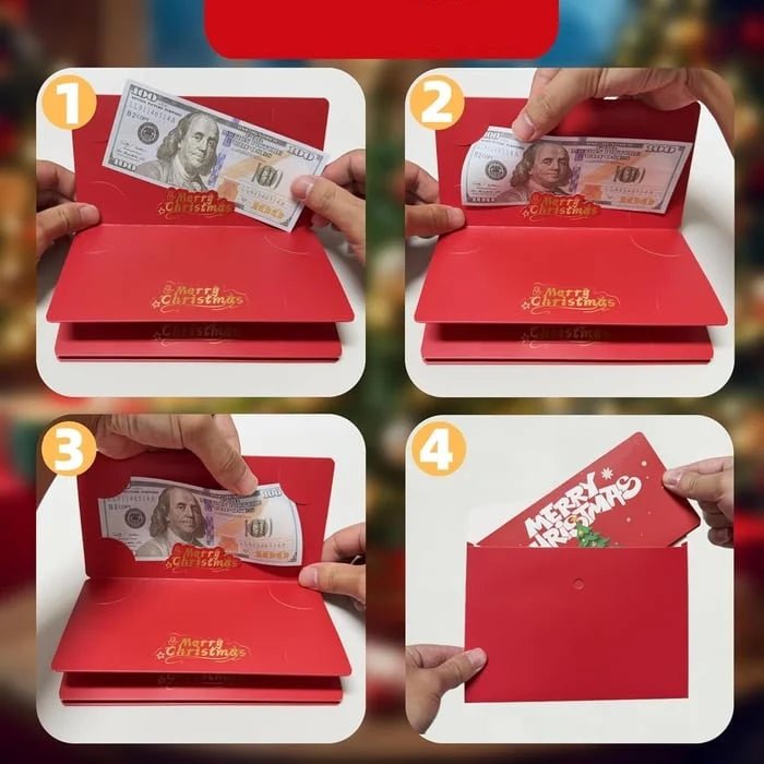 Christmas Cash Gift Envelope featuring an elegant gold foil design, foldable and reusable, perfect for presenting monetary gifts during the holiday season. 1