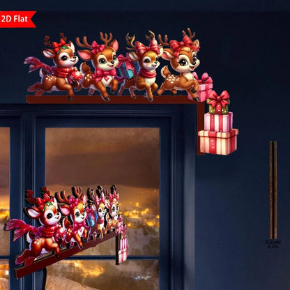 Christmas door frame decoration featuring reindeer and gift motifs, crafted from wood for festive indoor decor. 1