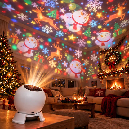 Christmas Projector Night Light featuring 360° adjustable patterns for festive indoor holiday decoration, showcasing vibrant multicolor designs. 0