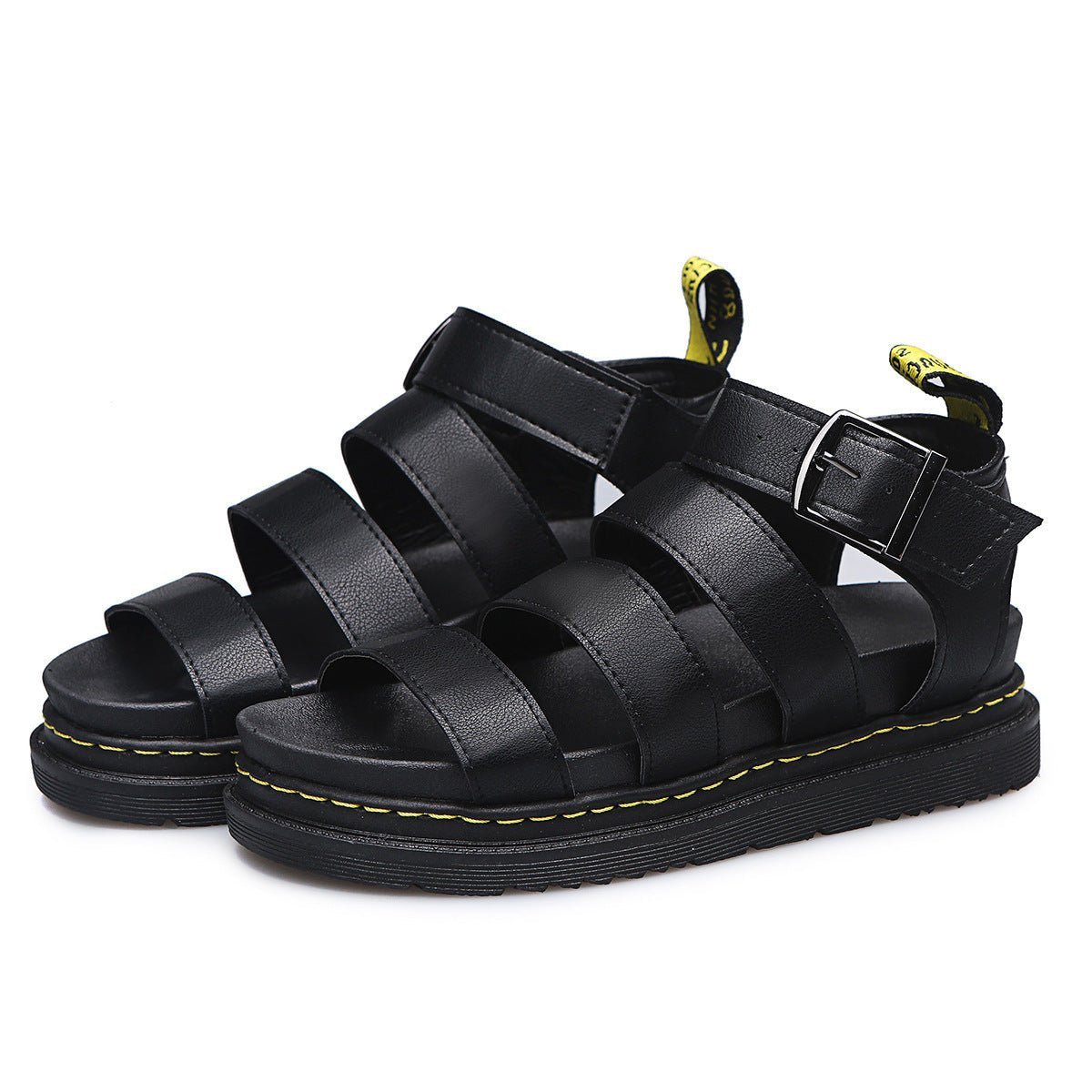 Chunky platform sandals for women featuring a black lightweight design with three adjustable ankle straps and a secure buckle, perfect for stylish comfort. 5