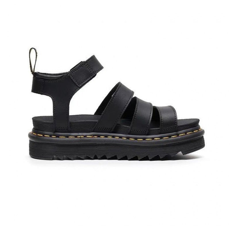Chunky platform sandals for women featuring a black lightweight design with three adjustable ankle straps and a secure buckle, perfect for stylish comfort. 4