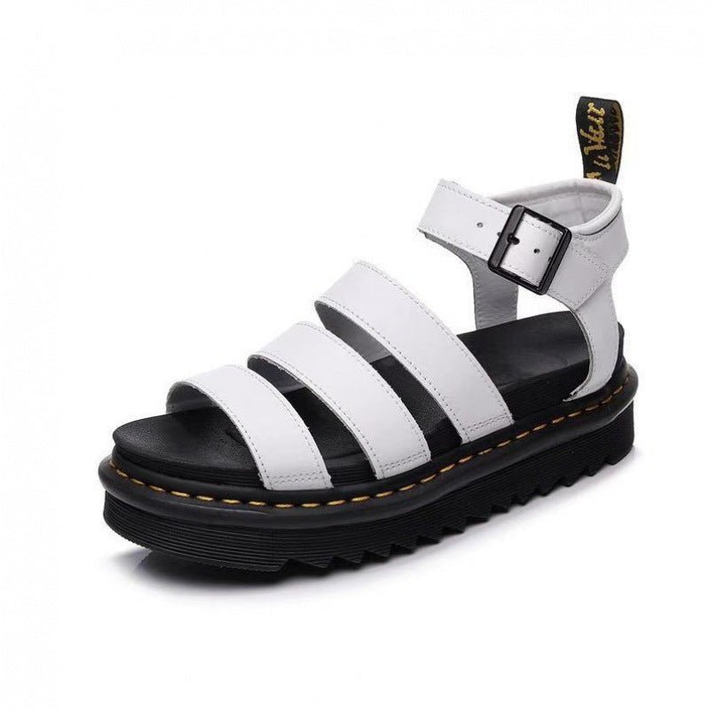 Chunky platform sandals for women featuring a black lightweight design with three adjustable ankle straps and a secure buckle, perfect for stylish comfort. 0