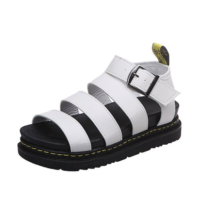 Chunky platform sandals for women featuring a black lightweight design with three adjustable ankle straps and a secure buckle, perfect for stylish comfort. 6
