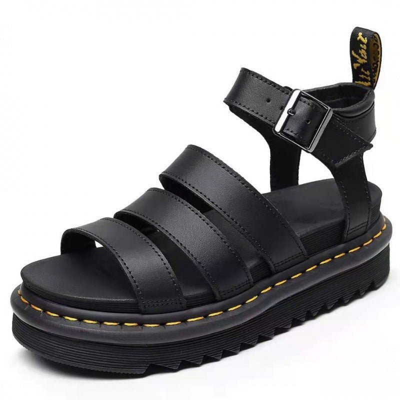 Chunky platform sandals for women featuring a black lightweight design with three adjustable ankle straps and a secure buckle, perfect for stylish comfort. 1