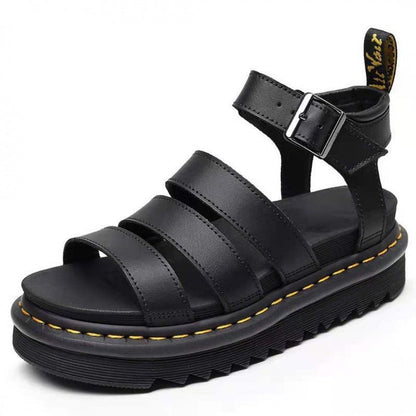 Chunky platform sandals for women featuring a black lightweight design with three adjustable ankle straps and a secure buckle, perfect for stylish comfort. 1