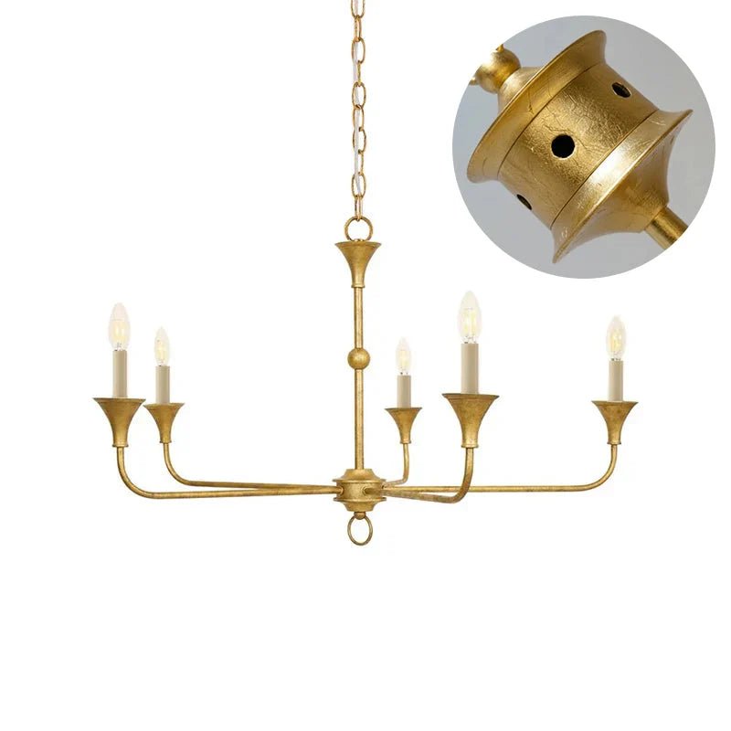 Classic chandelier light in antique brass with a candle-style design, featuring a flexible drop height, perfect for enhancing the elegance of dining rooms and entryways. 17