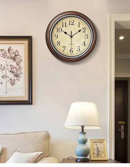 Classic wooden wall clock with an elegant design, featuring a vintage finish and Roman numerals, perfect for enhancing any interior décor. 1