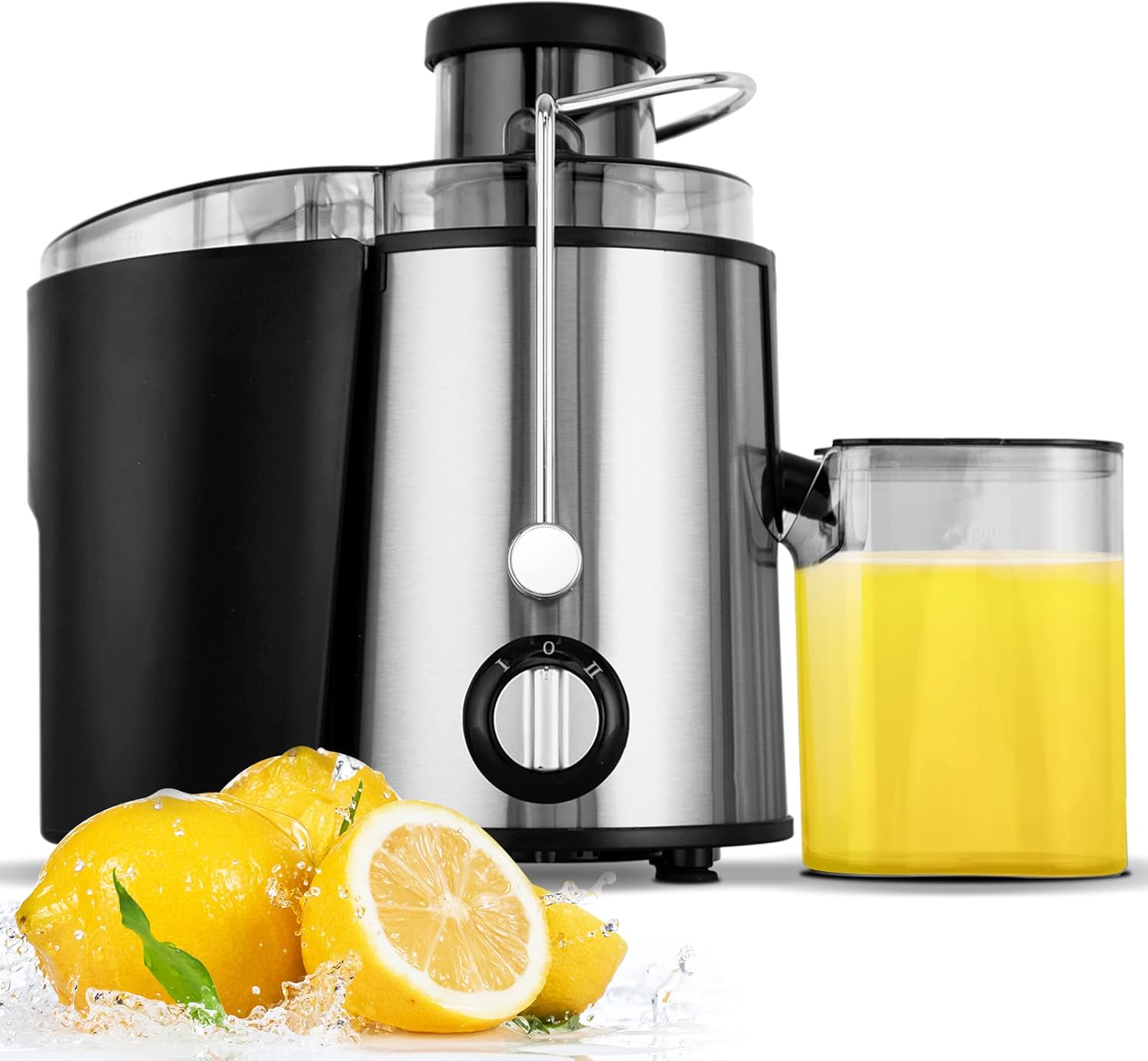 Cold press juicer machine featuring three-speed settings, made of stainless steel, designed for high juice yield and easy cleaning. 0