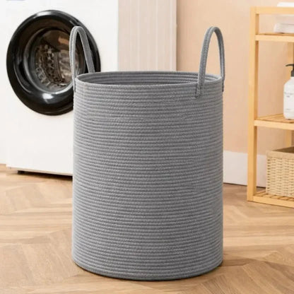 Collapsible laundry basket with a 58L capacity featuring a stylish woven cotton design in natural and black, ideal for laundry and toy storage. 5
