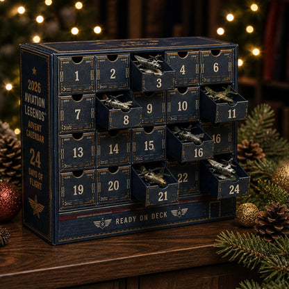 Collectible Aircraft Advent Calendar featuring 24 detailed miniatures in a Navy book-style design, perfect for Christmas countdown celebrations. 3