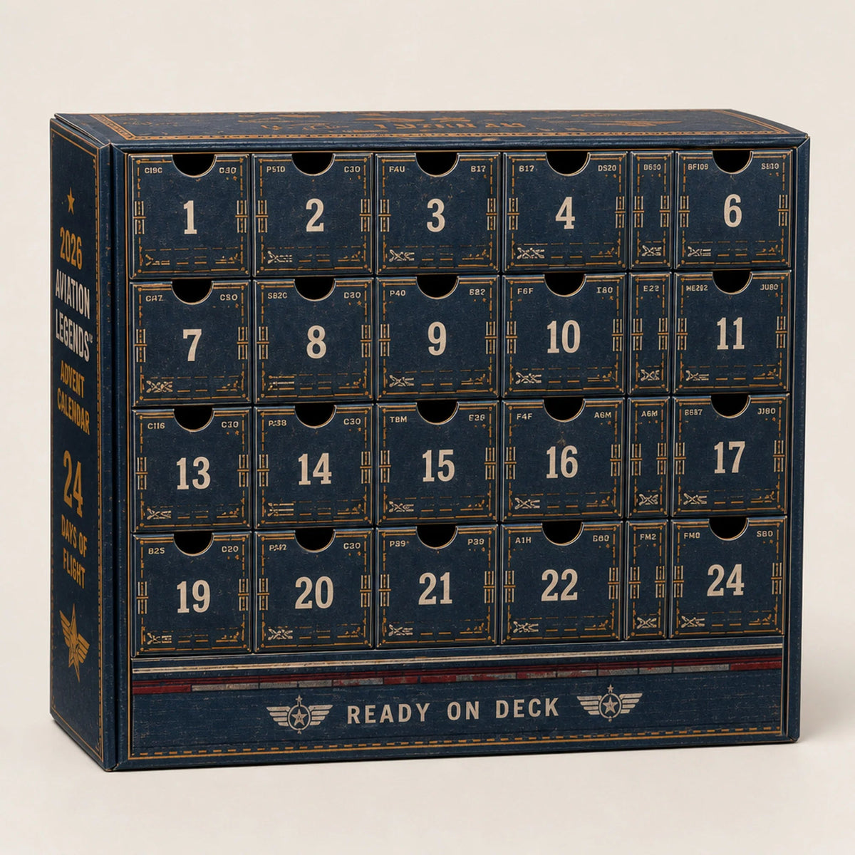 Collectible Aircraft Advent Calendar featuring 24 detailed miniatures in a Navy book-style design, perfect for Christmas countdown celebrations. 0