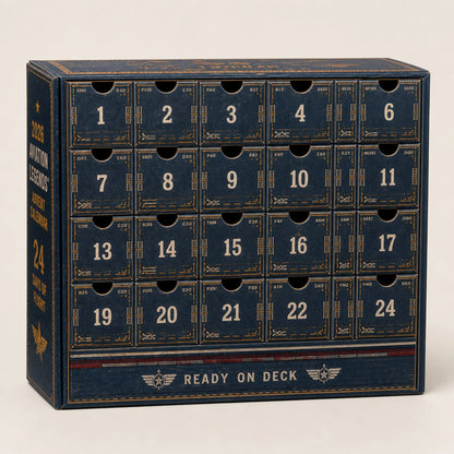 Collectible Aircraft Advent Calendar featuring 24 detailed miniatures in a Navy book-style design, perfect for Christmas countdown celebrations. 0