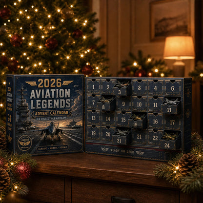 Collectible Aircraft Advent Calendar featuring 24 detailed miniatures in a Navy book-style design, perfect for Christmas countdown celebrations. 1