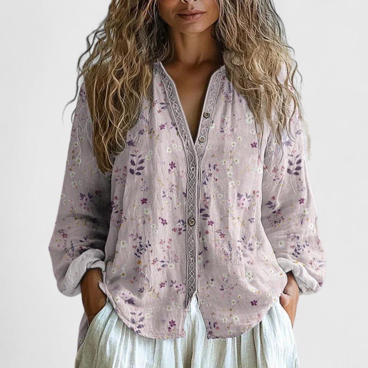 Comfortable blouse featuring a retro leaf print, crafted from soft fabric, perfect for both casual outings and office wear. 1