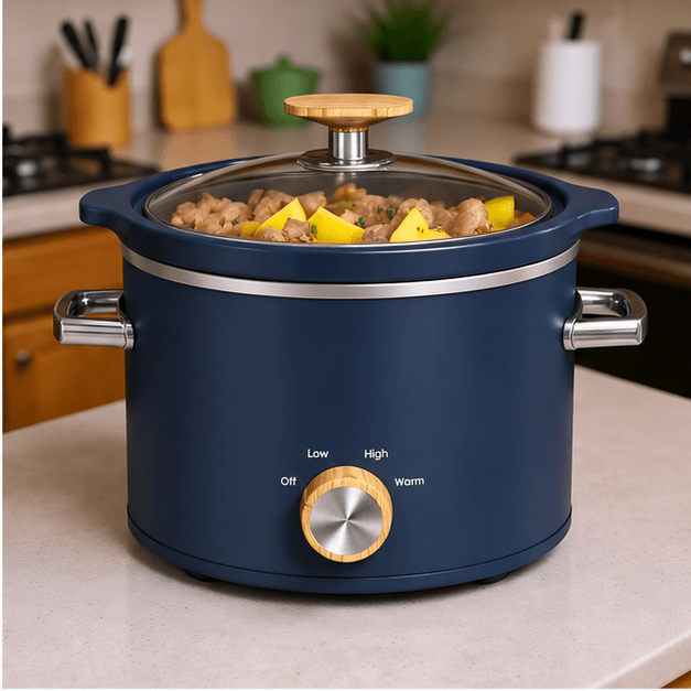 Compact 2 Qt Slow Cooker with Removable Ceramic Pot and Manual Heat Settings