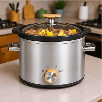Compact 2 Qt Slow Cooker with Removable Ceramic Pot and Manual Heat Settings