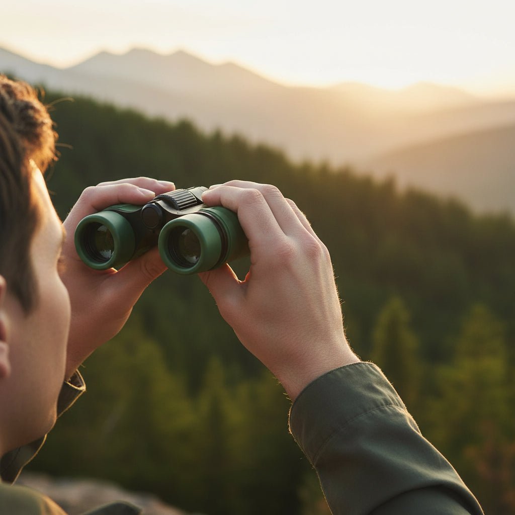 Compact binoculars 4x30 with center focus, featuring a lightweight, rubber-coated design ideal for bird watching and outdoor activities. 4