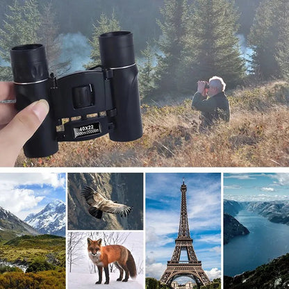 Compact hunting binoculars featuring 40x magnification and a 2000m range, designed for outdoor enthusiasts with HD professional optics for clear and sharp 4