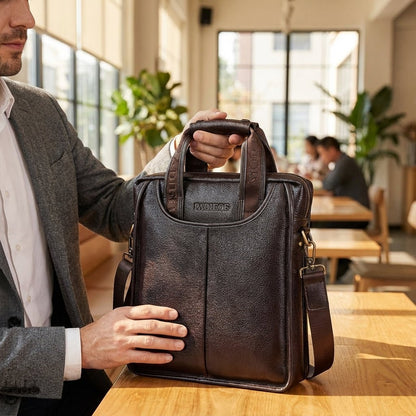Compact brown leather shoulder bag made from genuine calf leather, featuring an adjustable strap for versatile wear. 0