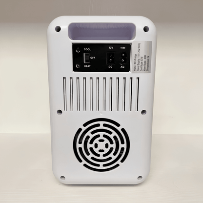 Compact mini fridge designed for skincare and snacks, perfect for bedroom and office use, featuring a sleek portable design and efficient cooling capabilities. 3