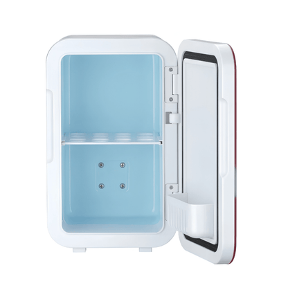 Compact mini fridge designed for skincare and snacks, perfect for bedroom and office use, featuring a sleek portable design and efficient cooling capabilities. 2