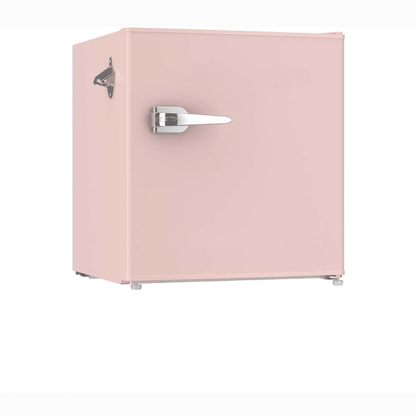 Compact mini fridge with adjustable thermostat and sleek glass door, perfect for storing beverages; portable design in white color ideal for home, office, or travel use 4