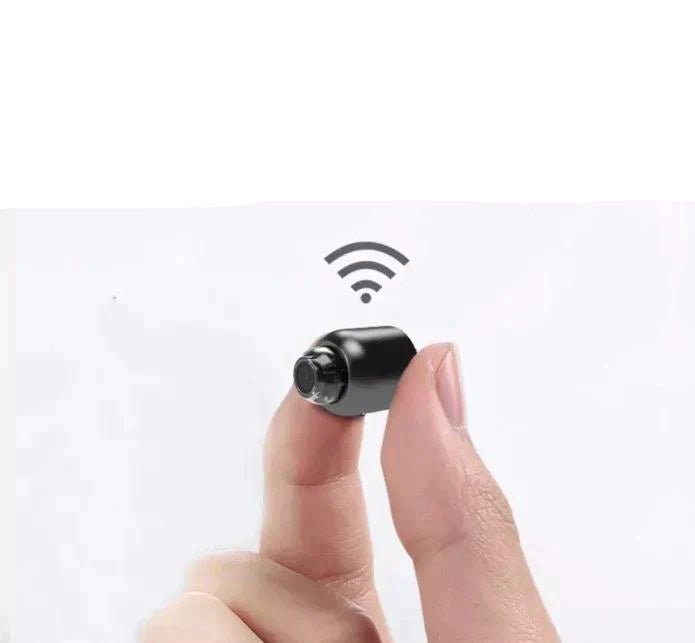 Compact Mini WiFi Camera in sleek design, featuring Full HD resolution, 150-degree wide viewing angle, and loop recording capability for enhanced home security. 2