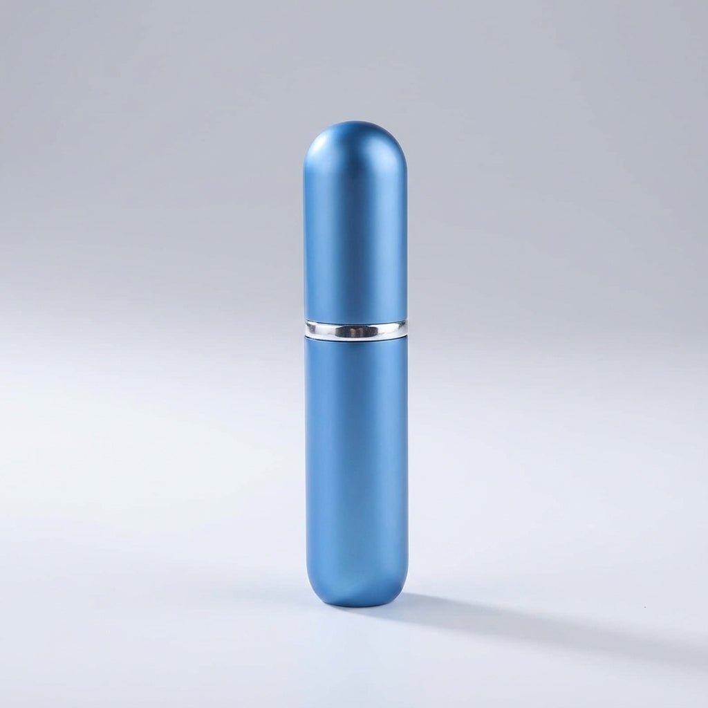 Compact refillable perfume atomizer set of 4 in sleek aluminum design, featuring leak-resistant pumps and a travel-friendly size of 5ml each, 2