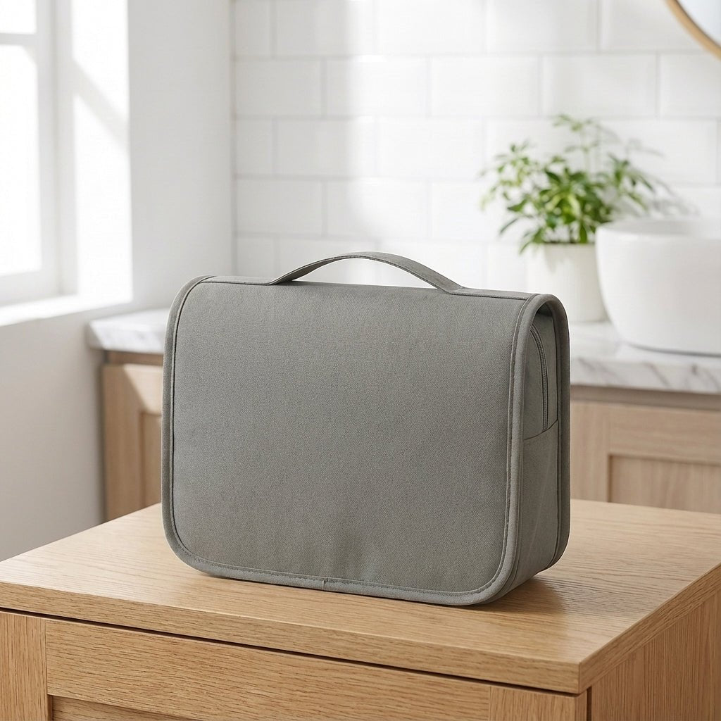 Compact travel toiletry bag featuring waterproof material and multiple organized compartments, perfect for both men and women on-the-go. 1