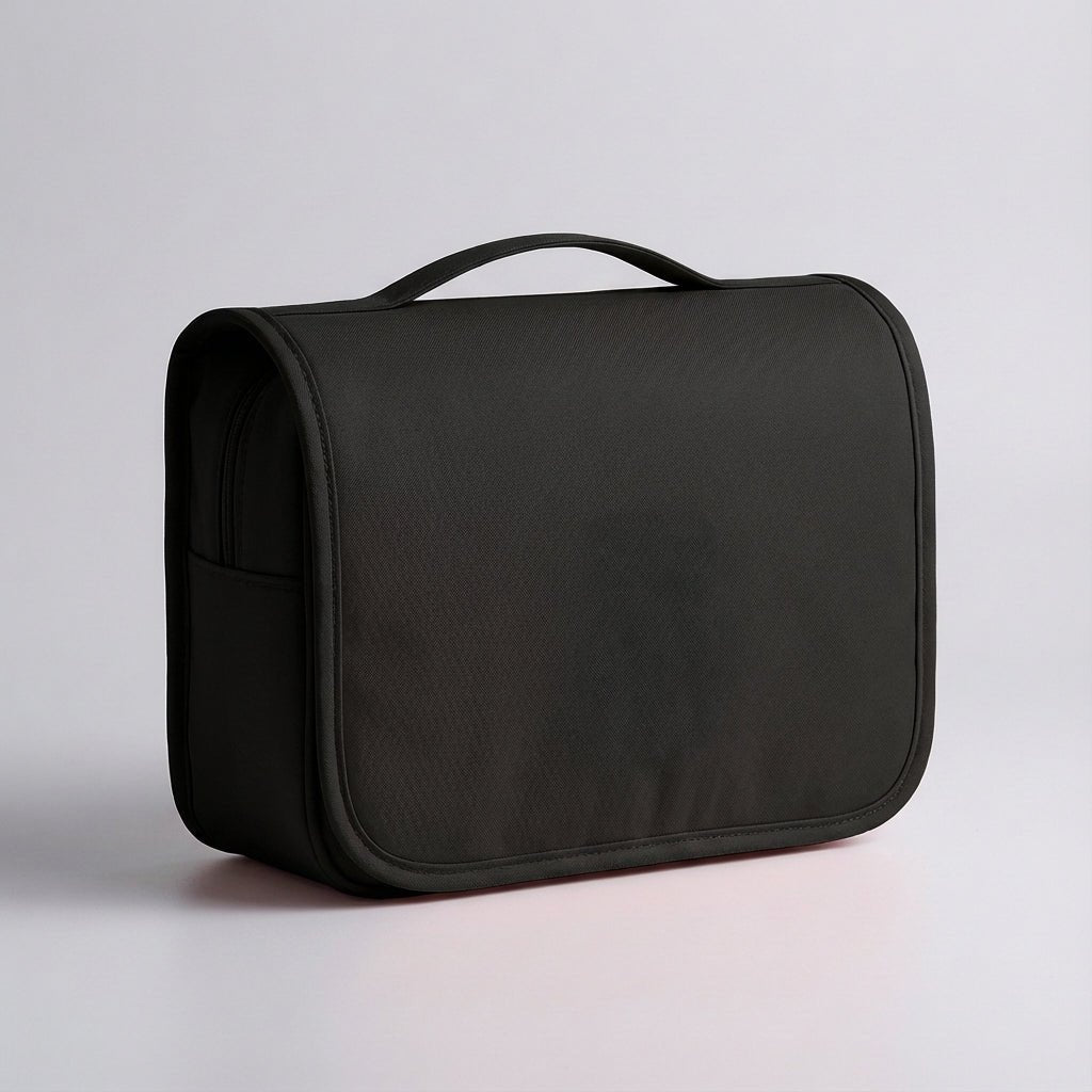 Compact travel toiletry bag featuring waterproof material and multiple organized compartments, perfect for both men and women on-the-go. 5