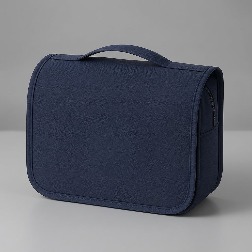 Compact travel toiletry bag featuring waterproof material and multiple organized compartments, perfect for both men and women on-the-go. 8